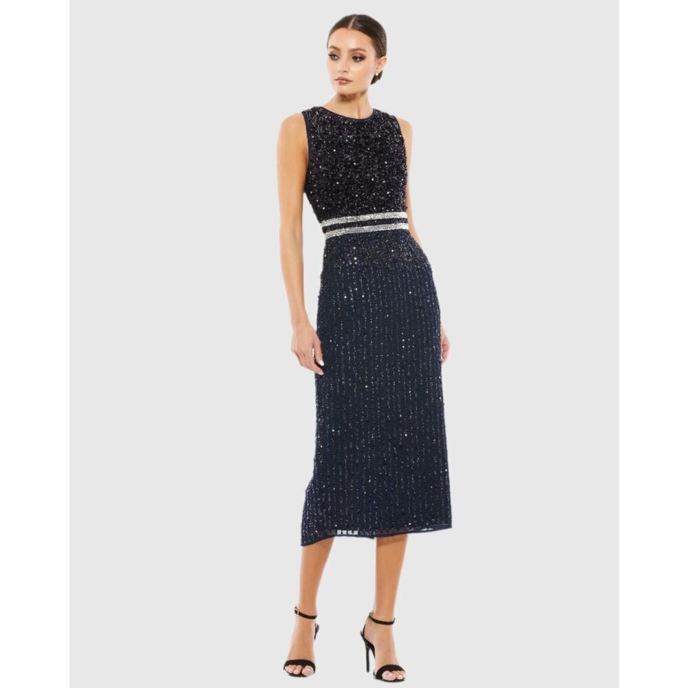 NEW Mac Duggal A10509 Short Sleeveless Sequins Dress NAVY size 6